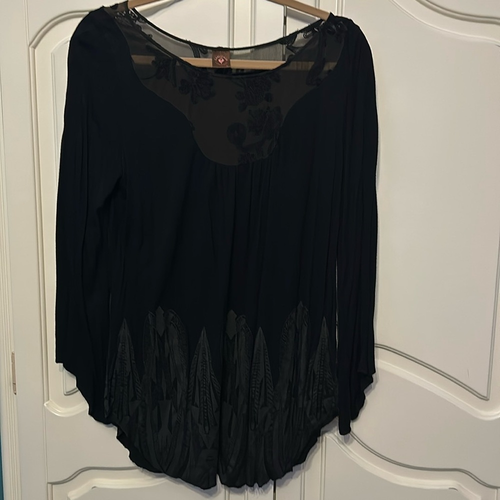 Black Sheer / Lace Detail Top Women’s Large EUC